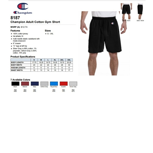Champion Adult Cotton Gym Short - Picture 3 of 3